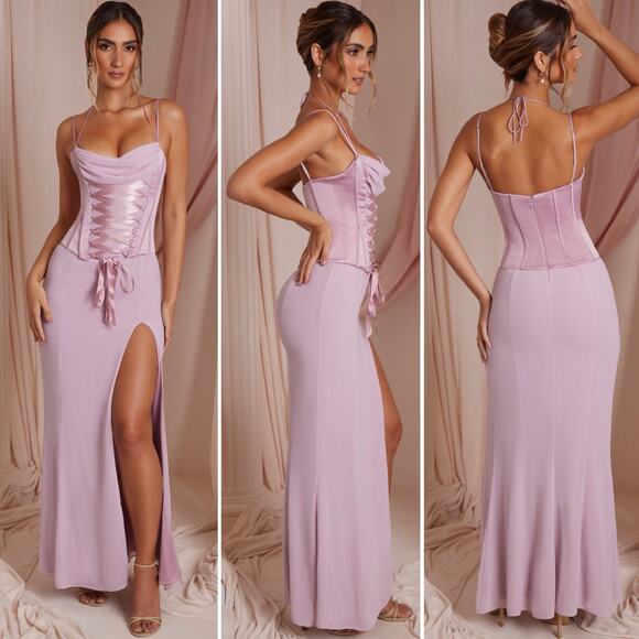 OH POLLY Coralie Lace-Up Corset Maxi Dress in Dusty Pink Sz. 8 - Picture 1 of 10